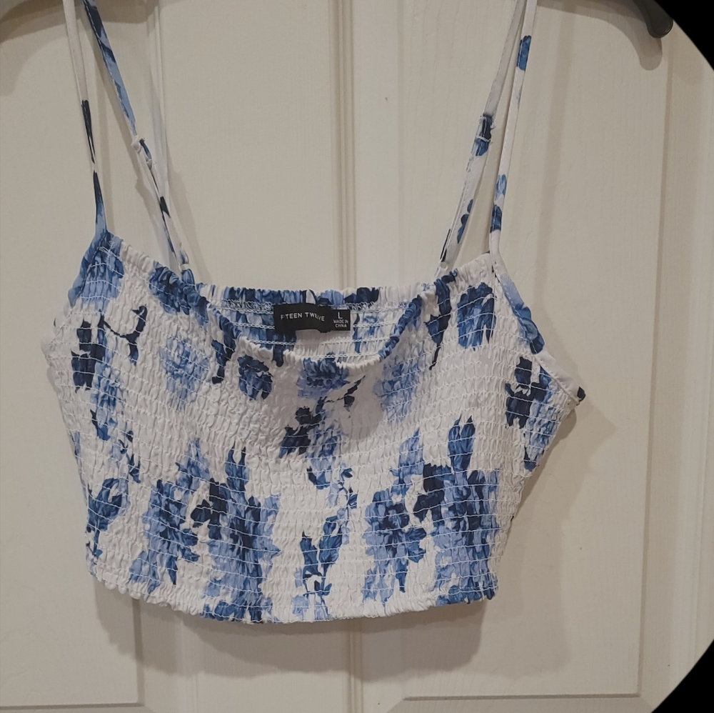 Four Teen Twelve Blue Floral Crop Top Junior L NWOT